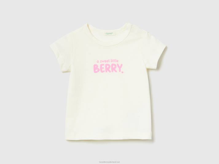 kinderen Benetton T-shirt van biologisch katoen met print wit 4R625782