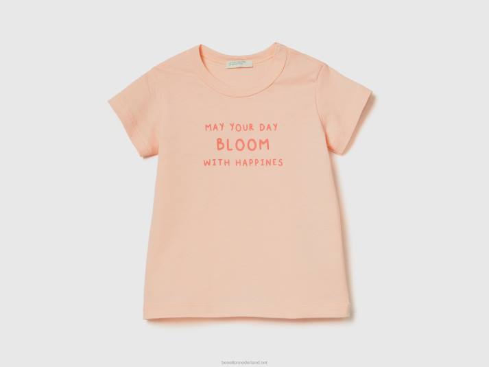 kinderen Benetton T-shirt van biologisch katoen met print zacht roze 4R625780