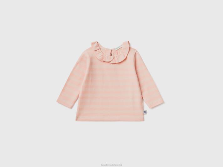 kinderen Benetton gestreept t-shirt met kraag roze 4R623165