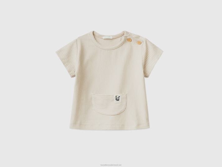 kinderen Benetton gestreept t-shirt met zak beige 4R623116