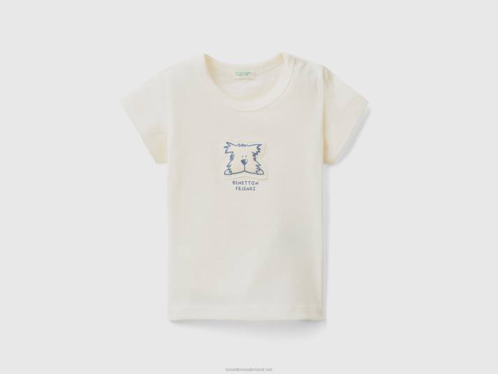 kinderen Benetton t-shirt met patch en print romig wit 4R625848