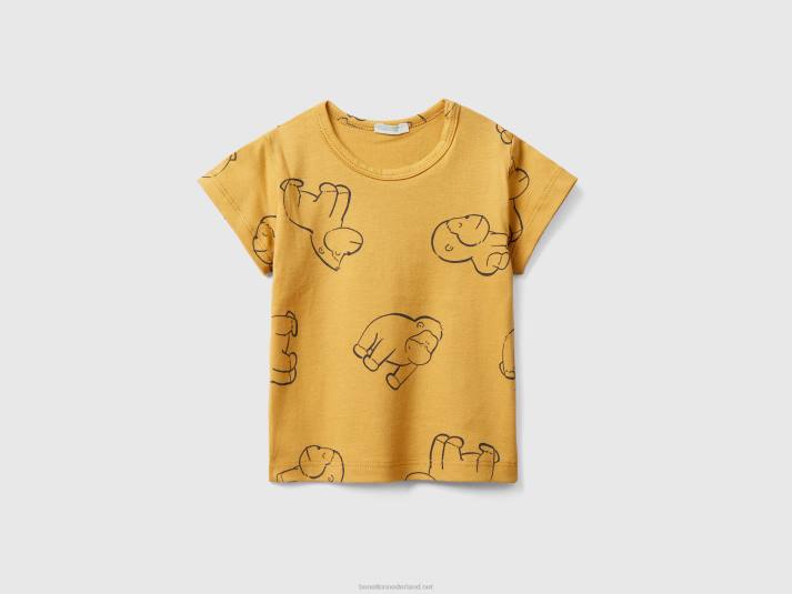 kinderen Benetton t-shirt met patroonprint mosterd 4R623168