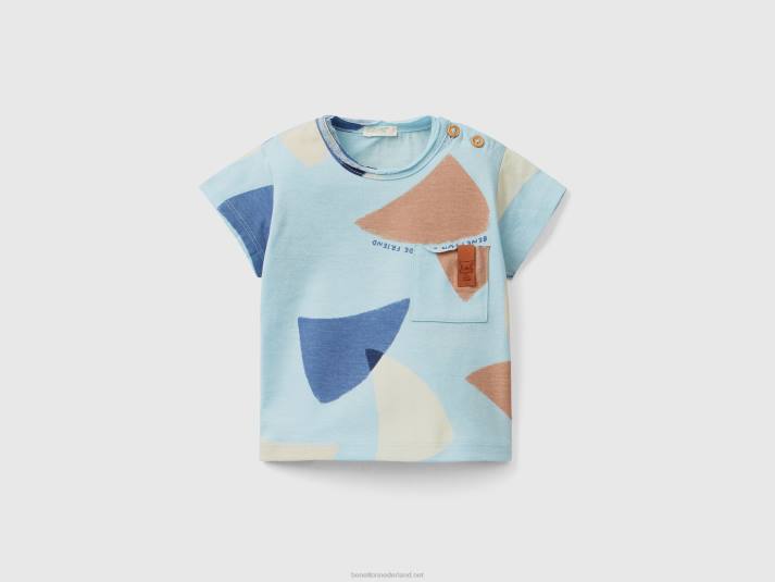 kinderen Benetton t-shirt met zeilprint lichtblauw 4R623162