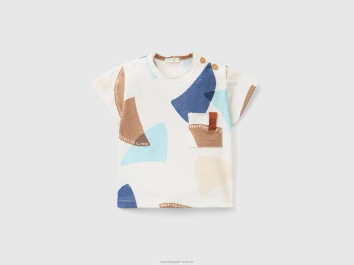 kinderen Benetton t-shirt met zeilprint wit 4R625784