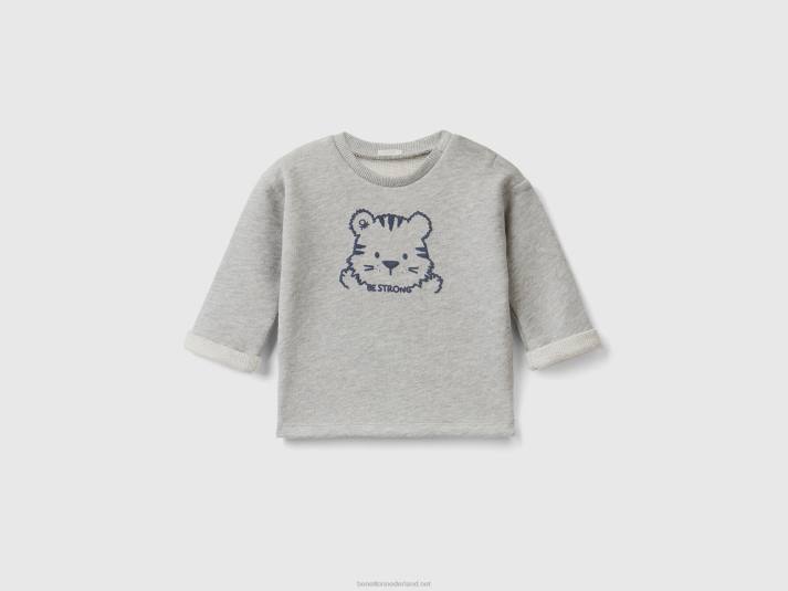 kinderen Benetton zacht sweatshirt van biologisch katoen met print lichtgrijs 4R625847