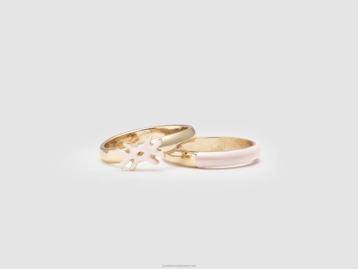 vrouwen Benetton twee ringen met lichtroze geëmailleerde details zacht roze 4R62889