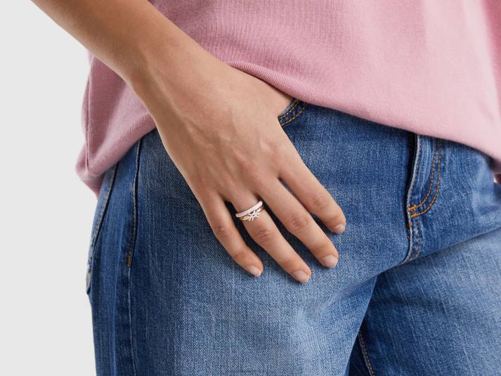 vrouwen Benetton twee ringen met lichtroze geëmailleerde details zacht roze 4R62889