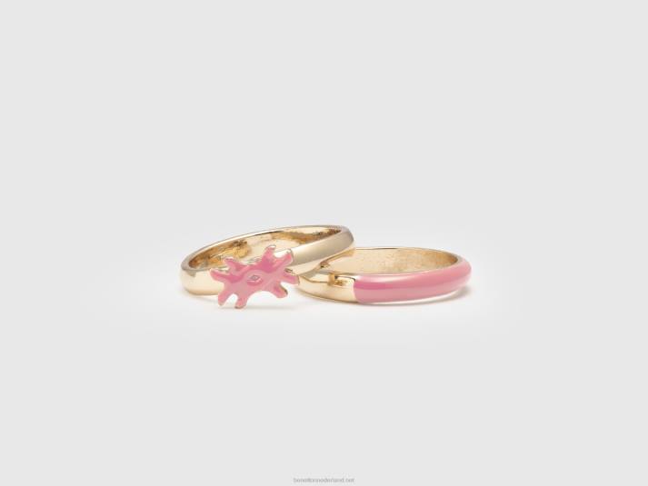 vrouwen Benetton twee ringen met roze geëmailleerde details roze 4R62778