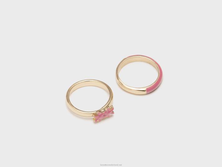 vrouwen Benetton twee ringen met roze geëmailleerde details roze 4R62778