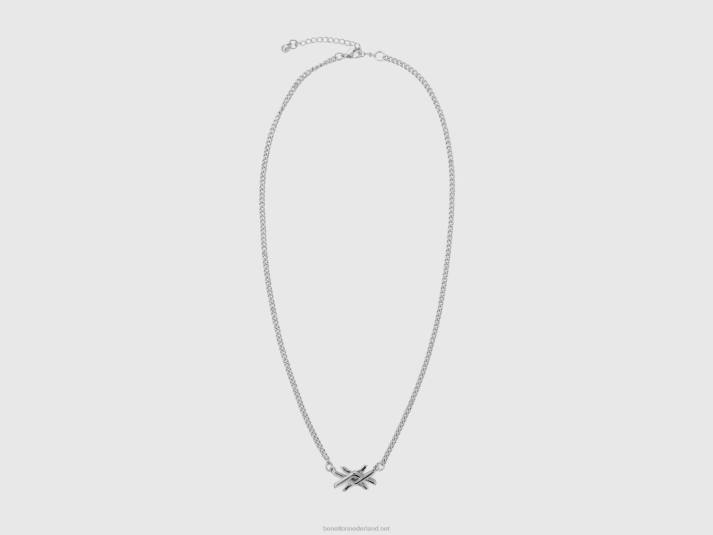 vrouwen Benetton zilveren collier met logo zilver 4R62851