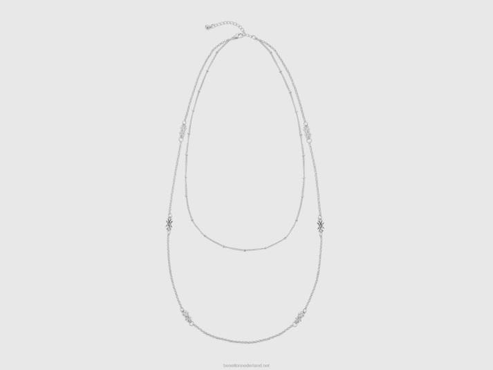 vrouwen Benetton zilveren ketting met dubbele ketting zilver 4R62839