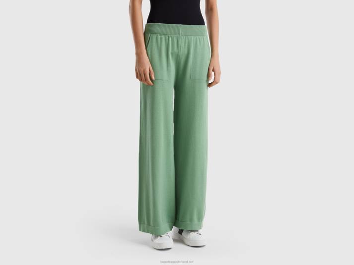 vrouwen Benetton gebreide wijde broek groente 4R624079