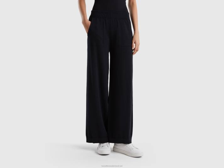 vrouwen Benetton gebreide wijde broek zwart 4R624058