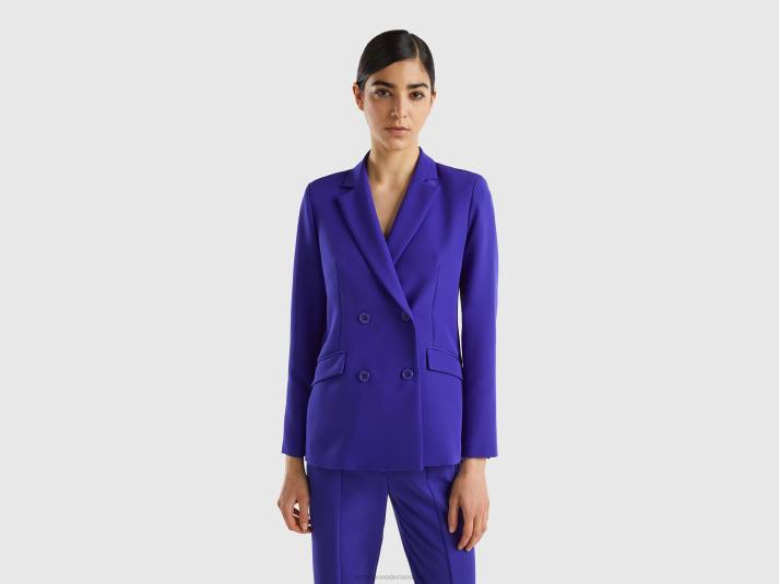 vrouwen Benetton blazer met dubbele rij knopen helderblauw 4R62253