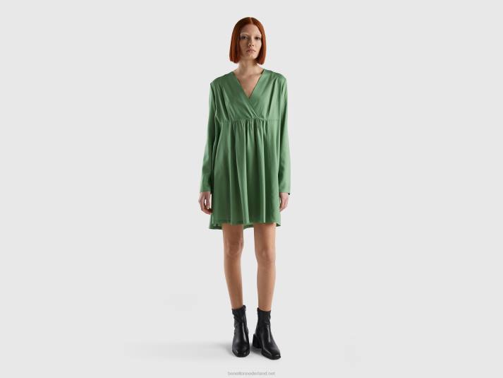 vrouwen Benetton korte jurk van duurzame viscose groente 4R624018