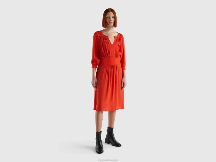 vrouwen Benetton jurk met v-hals van zuivere viscose rood 4R624008