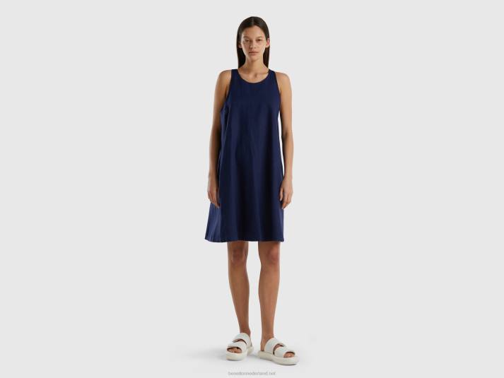 vrouwen Benetton mouwloze jurk van zuiver linnen donkerblauw 4R624024