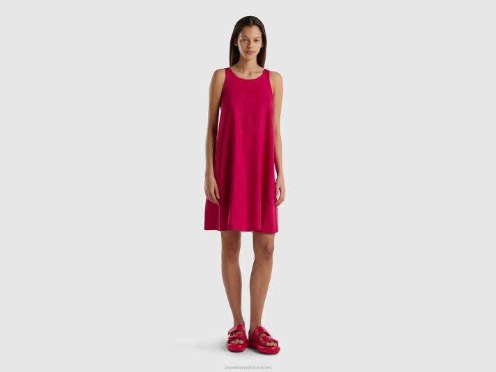 vrouwen Benetton mouwloze jurk van zuiver linnen fuchsia 4R624025