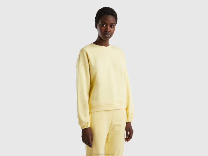 vrouwen Benetton sweatshirt met ronde hals van een katoenmix geel 4R62938