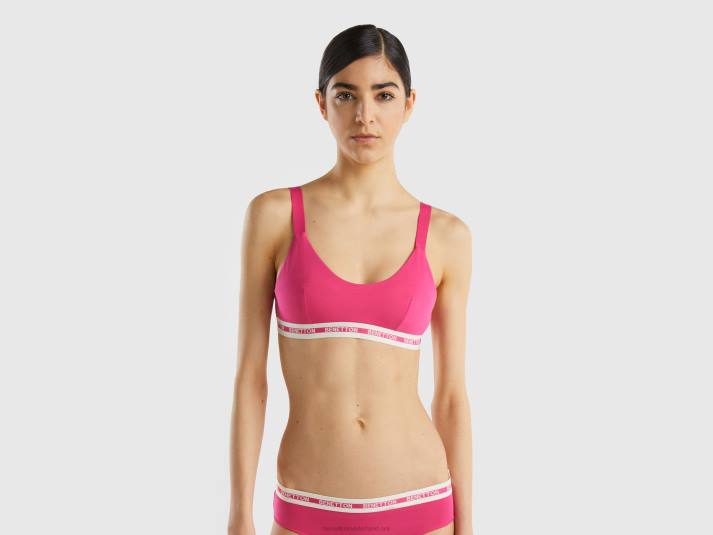 vrouwen Benetton half-voorgevormde bh van biologisch katoen fuchsia 4R624219