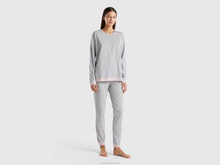 vrouwen Benetton pyjama van langvezelig katoen lichtgrijs 4R624345