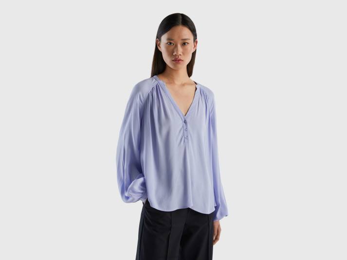 vrouwen Benetton 100% viscose blouse met lange mouwen lavendel 4R623996