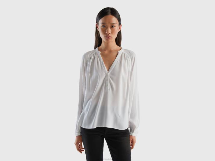 vrouwen Benetton 100% viscose blouse met lange mouwen wit 4R623980