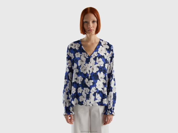 vrouwen Benetton zwierige bloemenblouse luchtmacht blauw 4R623991