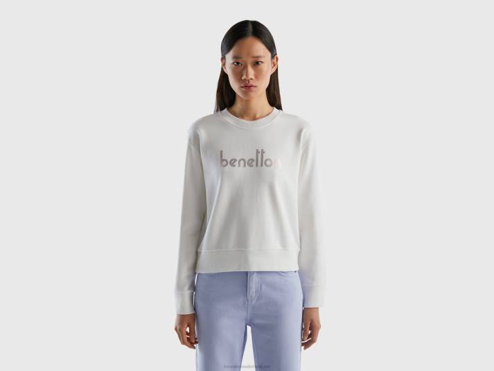 vrouwen Benetton Sweatshirt van 100% katoen met logoprint wit 4R62296