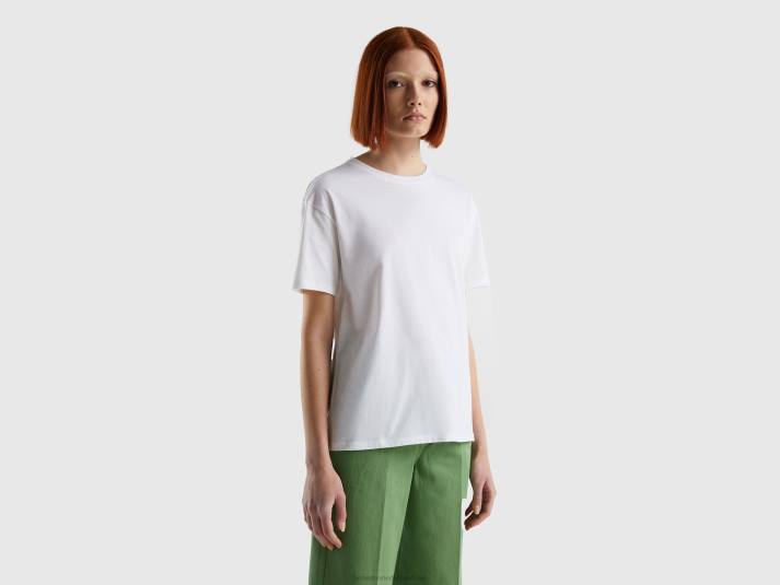 vrouwen Benetton T-shirt met korte mouwen van 100% katoen wit 4R623801