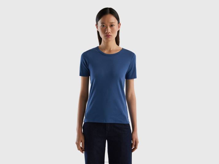 vrouwen Benetton T-shirt van lang vezelkatoen blauw 4R623945