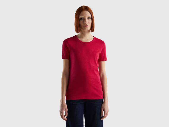 vrouwen Benetton T-shirt van lang vezelkatoen fuchsia 4R623802