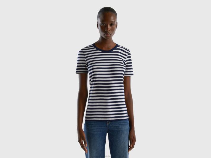 vrouwen Benetton gestreept T-shirt met ronde hals donkerblauw 4R623946