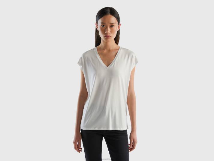 vrouwen Benetton t-shirt van duurzame viscose met stretch romig wit 4R623826