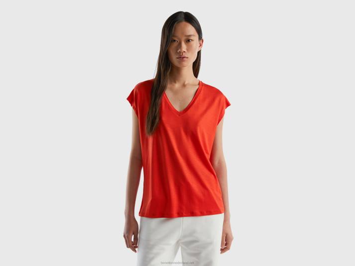 vrouwen Benetton t-shirt van duurzame viscose met stretch rood 4R623825