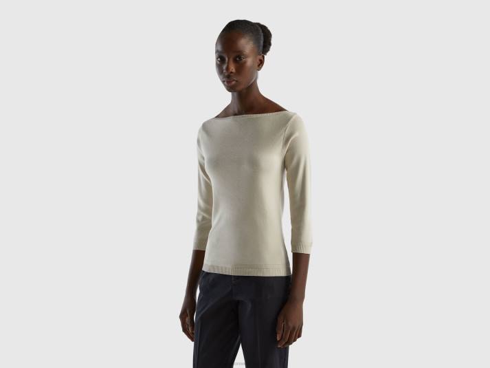 vrouwen Benetton Trui van 100% katoen met boothals beige 4R62150